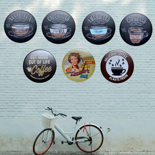 [ Kelly66 ] Circular Coffee painting Retro Metal Signs Picture for House Cafe Bar Wall Art Decor Retro Iron Painting YX-4-4