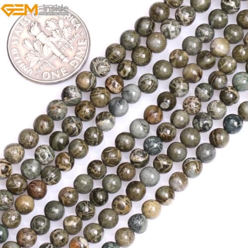4mm-8mm Round Natural Green Bre Jaspers Loose Beads for Jewelry Making Strand 15" Bracelet DIY Gem-inside