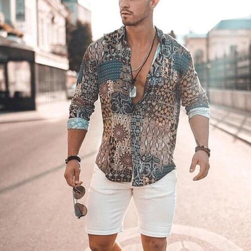 2020 Spring and Autumn Mens Printed Casual Long Sleeves Shirt