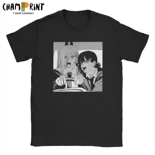Mens Chainsaw Man Power And Kobeni T Shirts Denji Devil Anime Pure Cotton Clothing Funny Round Neck Tee Shirt Classic T-Shirts