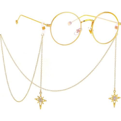 Non-slip accessories metal glasses rope Golden Cross star pendant glasses chain fashion