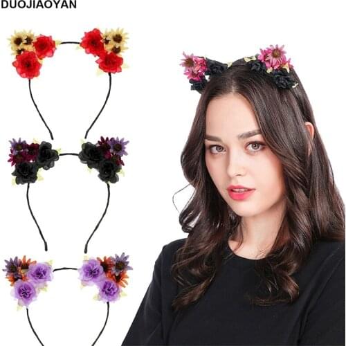 DUOJIAOYAN cat ears hair hoop custom flower hair bands for women girl Christmas party kid headband accessories