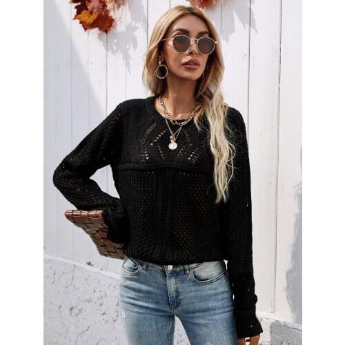 Autumn Spring Long Sleeve Hollow Out Solid Knitted Sweaters Tops Loose Outerwear Cardigan Womens Sweater Clothing
