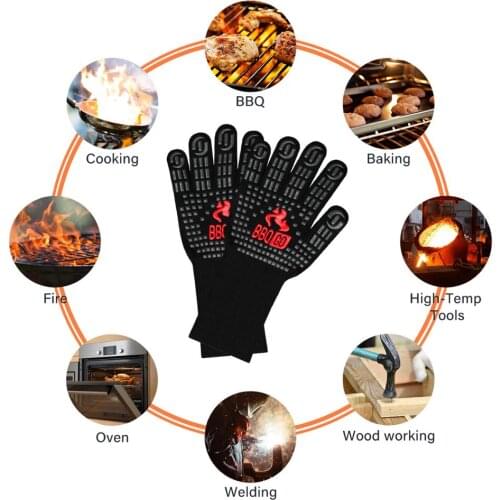BBQ Grilling Gloves 1472℉ Cooking Tool Heat Resistant Barbecue Gloves Non-Slip Silicone Insulated Oven Mitts for Kitchen Camping
