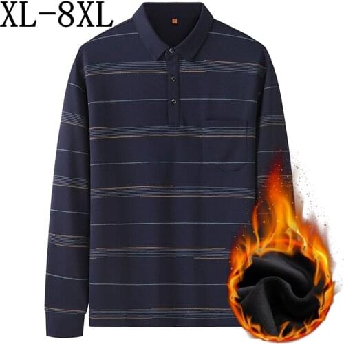 8XL 7XL 6XL New Winter Thick Fleece Polo Shirt Men Top Quality Plus Velvet Mens Polos Shirts With Pocket Striped polos homme
