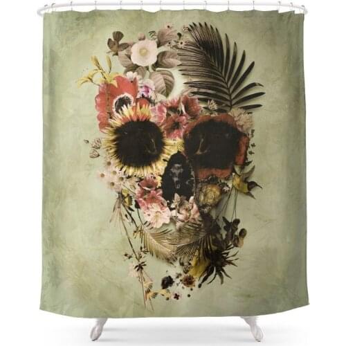 Garden Skull Light Shower Curtain Waterproof Polyester Fabric Bathroom Decor Multi-Size Printed Shower Curtain with 12 Hooks