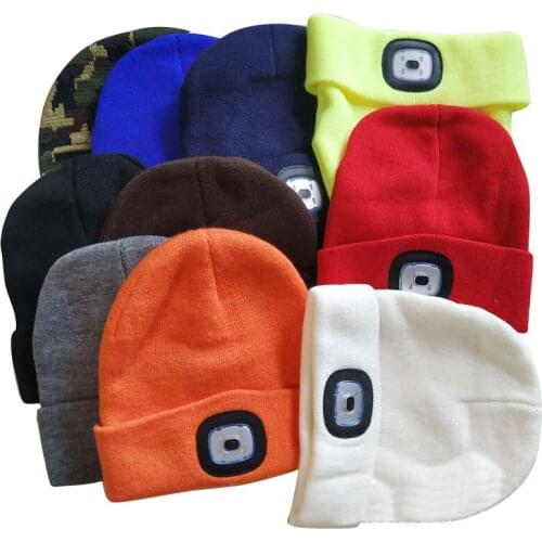 4 LED Lighted Cap Warm Beanies Hands Free Fishing Running Beanie Hat Flash Headlight Camping Caps Button With Battery