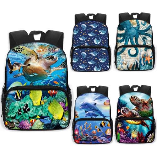 13 Inch Cute See Animal Children School Bags Dolphin Octopus Sea Turtle Kids Kindergarten Backpack Boys Girls Schoolbag Bookbag