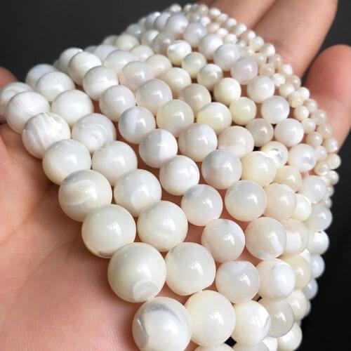 Natural Stone White Mother Of Pearl Mop Round Loose Beads For Jewelry Making Diy Women Charm Bracelet Accessories 15'' 6 8 10mm