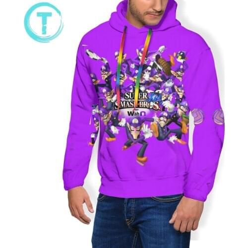 Waluigi Hoodie Super WAH Bros Hoodies Male Big Pullover Hoodie Polyester Casual Purple Long Length Hoodies