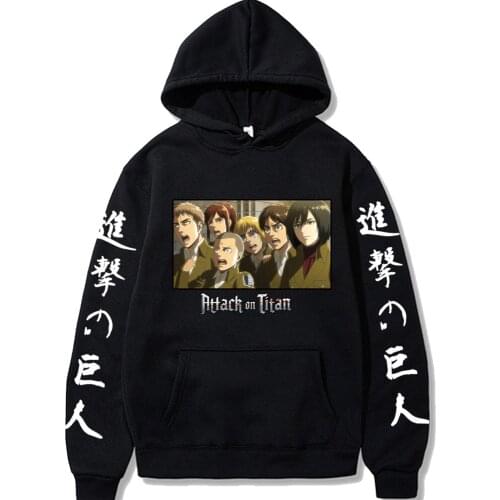 Harajuku Anime Hoodies Attack on Titan Funny Cartoon Long Sleeve Hoodies Streetwear Survey Corps Casual Tops Hooded Sweatshirts