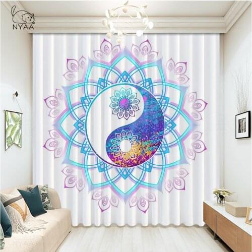 Vintage Yin Yang Curtains Bedroom Living Room European White Curtains Mandala French Window ChildrenS Curtain Micro Shading