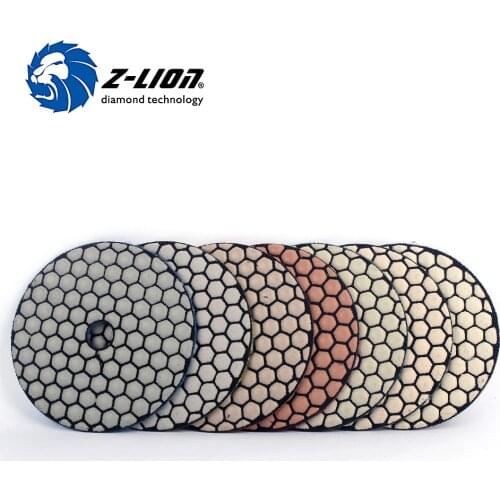 Z-Lion 7pcs/Set 4 lnch Diamond Dry PoIishing Pads Honeycomb Shaped Premium PoIish Disc Dry PoIishing For Concrete MarbIe Granite
