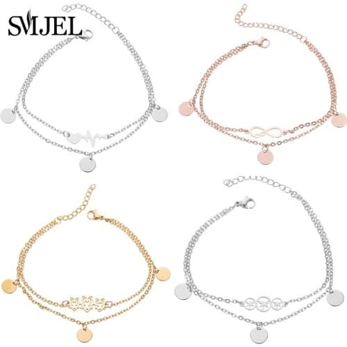 SMJEL Bohemian Infinity Charm Bracelets Stainless Steel Circle Multilayer Chain Animal Butterfly Bracelets For Women Gift