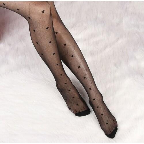 Women Sexy Vintage Fake Tattoo Stockings Heart Print Thin Mesh Pantyhose Perfect For Valentine Wedding Honeymoon Etc