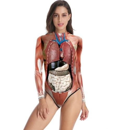 Human Anatomy Body One Piece Jumpsuit for Women Summer 2020 Long Sleeve Bodysuit Unique Science Teacher Body Suit Romper Clothes