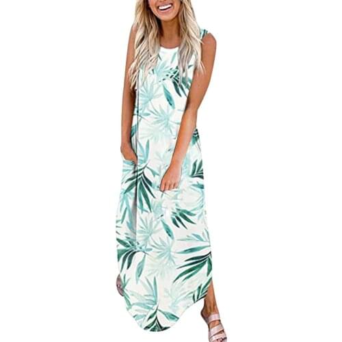 Women Side Split Ankle Length Dress Summer Short Sleeve Floral Print Dresses Ladies Casual O-neck Loose Long Dress Streetwear