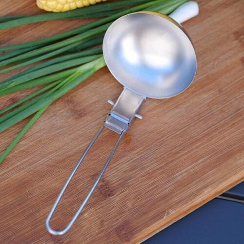 1pcs Folding Cooking Colander 2 Styles Foldable Stainless Steel Picnic Soup Ladle/Leaky Spoon Tableware For Outdoor Camping