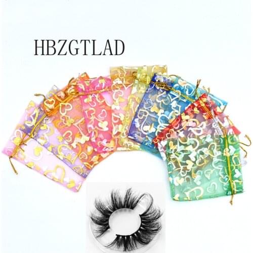 NEW Wholesale 100PCS Organza Bag lash design Eyelash Packaging Drawstring Pouches Organza Creative Eyelashes Gift Package