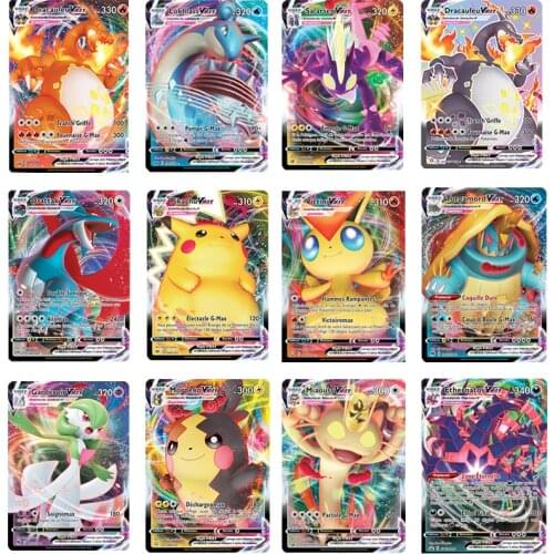 100Pcs Pokemon Vmax French English Game Collection Cards Dracaufeu Pikachu Torgamord Victini Scolocendre Morpekotrading Toys