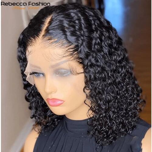Rebecca Water Wave Bob Lace Wig Kinky Curly Middle Part Lace Front Human Hair Wigs Jerry Curl Short Bob Wig Natural Hairline