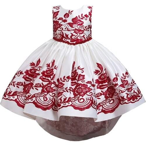 2021 New Children Birthday Party Evening Dress Beaded Tail Dress Girls Piano Performance Printed Princess Dress Teenage Costume