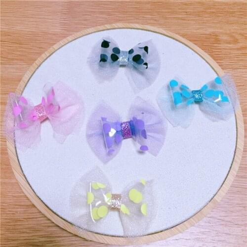 30pcs Mesh Ribbon Bow Flowers Appliques with dots for hair clips and Craft Doll Decor