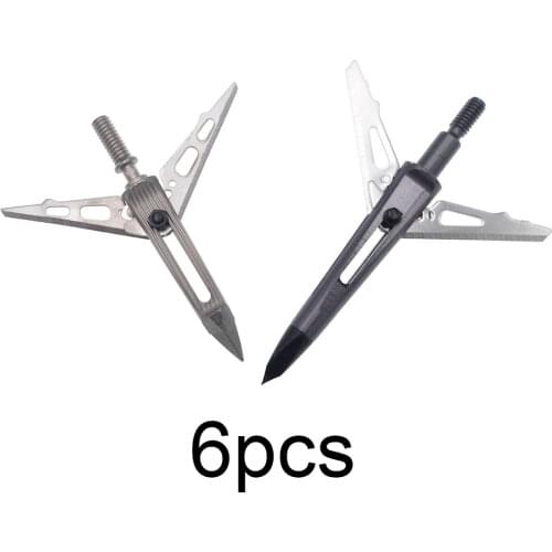 6pcs 100 Grain Archery Arrowhead Movable Blade Broadheads Shooting Tips Silver-gray