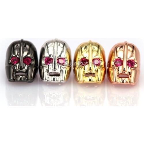 9x10x12mm Micro Pave Fuchsine CZ Helmet Skull Beads Fit Men And Women Making Bracelets Or Necklaces Jewelry