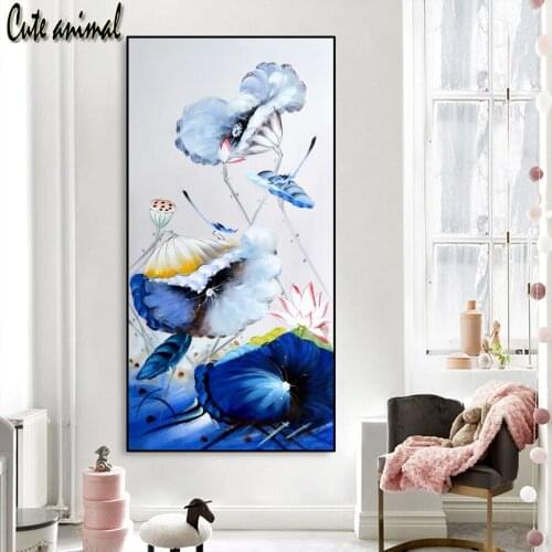 DIY Diamond Painting Abstract Lotus Flowers 5D Cross Stitch 3D Diamonds Embroidery Mosaic Rhinestone painting Chinese Style