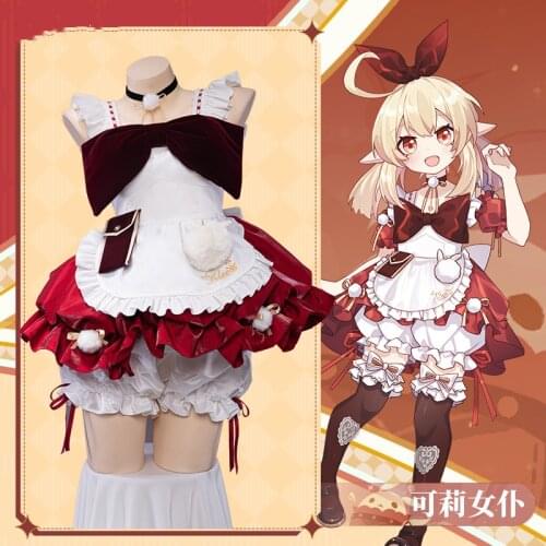 Anime Genshin Impact Klee Game Suit Maid Outfit Cute Dress Party Uniform Cosplay Costume Halloween Women Free Shipping 2021 New