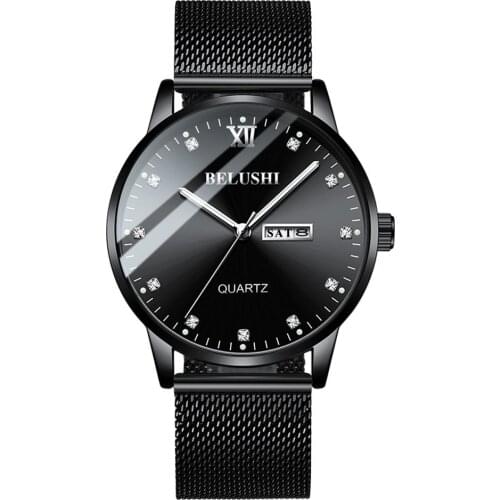 Luxury Mens Watch Belushi Top brand Business Quartz Men Watches Black Steel Luminous Waterproof Watch Male Clock Montre Homme