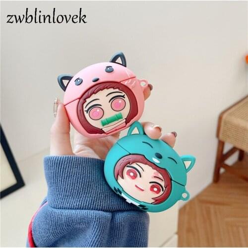 Cute anime tanjirou case for airpods 1 2 pro cartoon box nezuko couple soft silicone wireless bluetooth headset protect cover