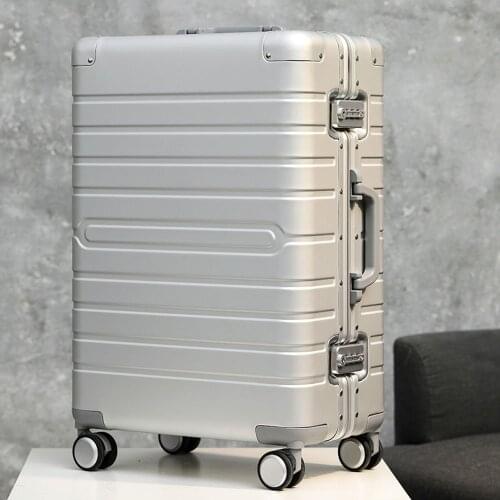 All Aluminum Magnesium Alloy Trolley Suitcase Men Women 20 inch Rolling Luggage Universal Wheel Metal Password Box