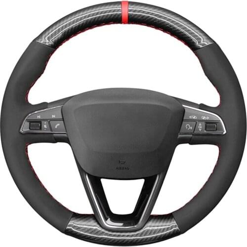 Black Suede Carbon Fiber No-slip Car Steering Wheel Cover for Seat Leon 5F Mk3 2013-2019 Ibiza 6J Tarraco Arona Ateca Alhambra