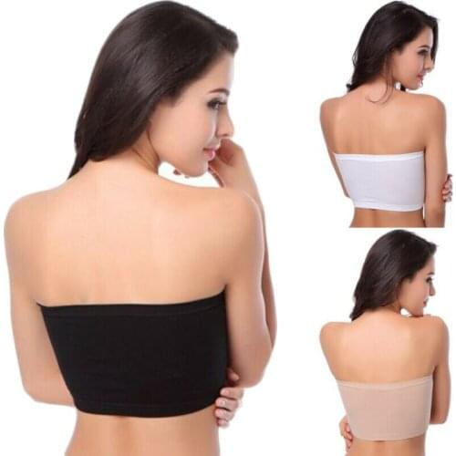 Black White Women Strapless Unpadded Bras Casual Bandeau Tube Tops Female Bras Removable Pads Seamless Crop Female Basic Bras