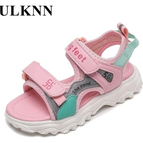 ULKNN Girls Sandals For Children Summer Spring New Kids Breathable Casual Sandals Sports Footwear Comfortable Solid Beach Shoes
