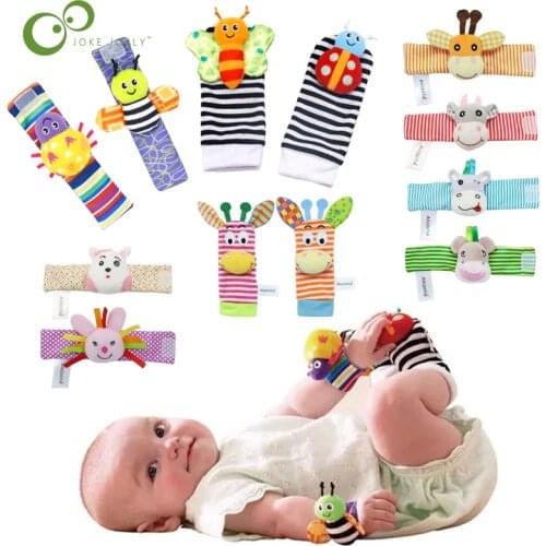Infant Baby Kids Socks rattle toys Wrist Rattle and Foot Socks Animal Toy Handbells Cute Cartoon Baby Music Educational Toys YJN
