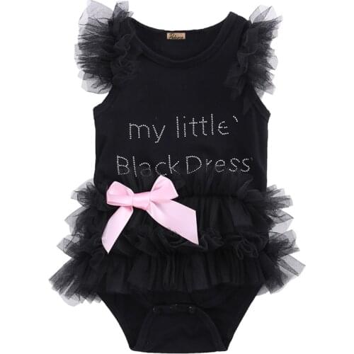 Newborn Baby Girls Romper Cute Embroidered Tulle Letter Print Jumpsuit Top Toddler Clothes for 0-18Months