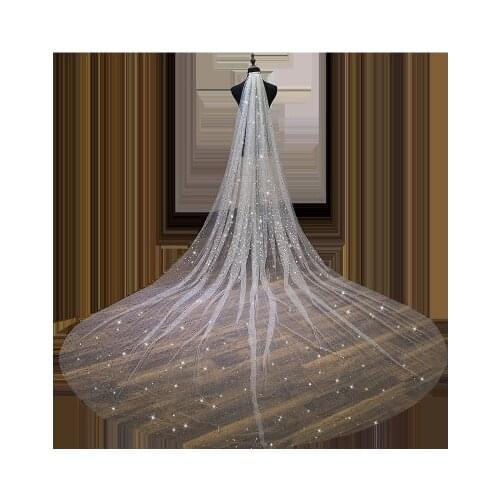 3.5m 4m 5m Full Edge with Lace Bling Sequins One Layers Long Wedding Veil with Comb White Ivory Bridal Veil 2019