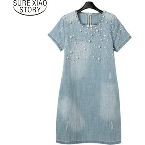 Hot Sale 2021 Women Summer Dress Fashion Denim Jeans Dresse Plus Size M-5XL Women denim blue dress office lady dress c19-c