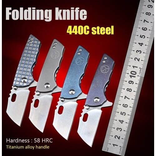 Titanium Alloy Handle Kawai Pocket Box Cutter Outdoor Camping Utility EDC Tool 440C Steel Mini Folding Blade Knife