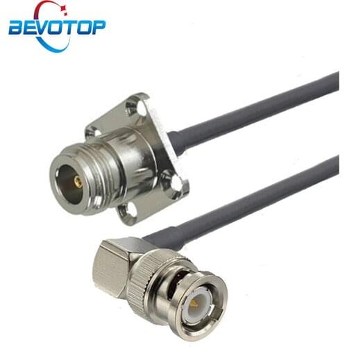 BNC Male Right Angle to N Female Panel Mount RG58 Cable 50Ohm RF Coaxial Extension Jumper Pigtail for Video CCTV Camera