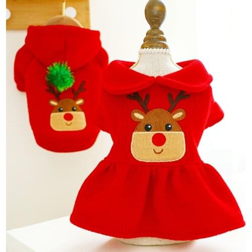 Red Dog Clothes Dog Jacket Winter Couple Of Dog Clothing Elk Dog Dress Hooded Coat For Christmas Dog Coat Jacket For Chihuahua L