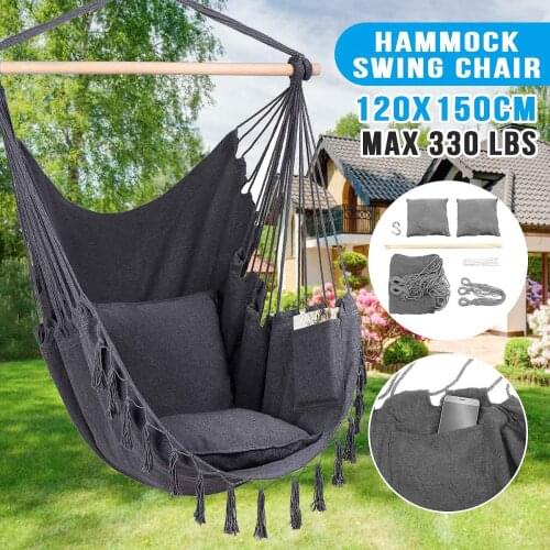150KG Hammock Chair Hanging Rope Swing Bed Outdoor Indoor Home Decor Swing Chair With 2 Pillow