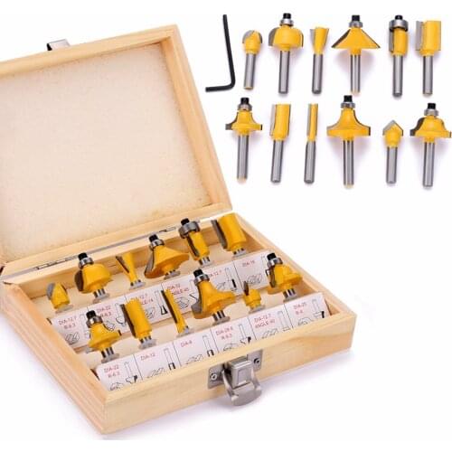 12pcs 1/4 Inch Shank Router Bits Set Professional Woodworking Tungsten Carbide Milling Cutter With Wooden Storage Box