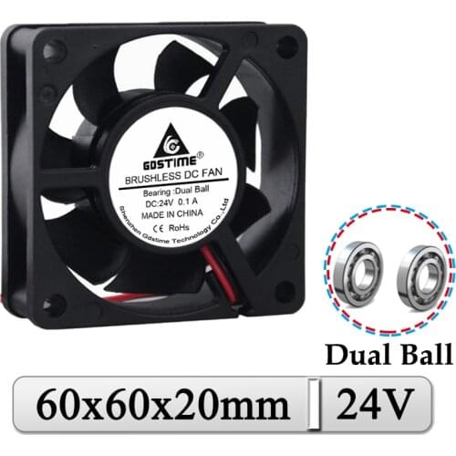 1Pcs Gdstime DC 24V 60mmx60mmx20mm 60mm Dual Ball Axial Industrial Case Cooler 6020 6cm Brushless Exhaust 3D Printer Cooling Fan