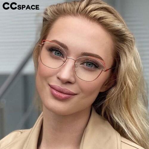 53011 Metal Women Cat Eye Anti Blue Light Glasses Frame Optical Spring Leg Fashion Computer Eyeglasses