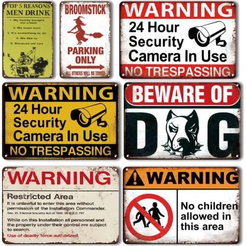 Personalized Yard & Garden Decoration Accessories Vintage Warning Metal Tin Sign Beware Of Dog Tin Poster Retro Art Wall Plate