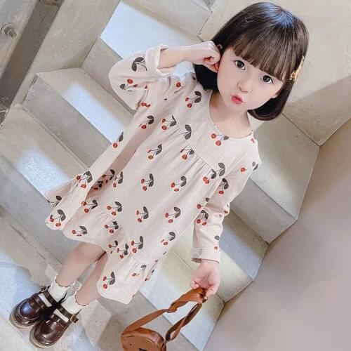 Girls Dress Cherry Pattern Girl Child Dress Spring Autumn Dress For Kids Casual Style Costume Girl